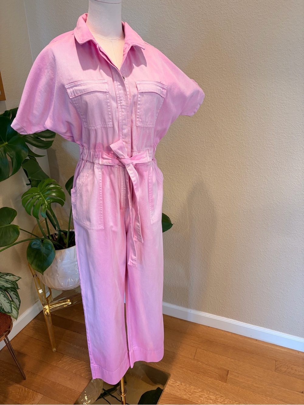 Miou Muse Pink Utility Jumpsuit with Tie Waist - Size Medium - Picture 5 of 11